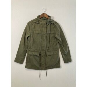 Utility Jacket Womens Small Olive Green Hooded 100% Cotton